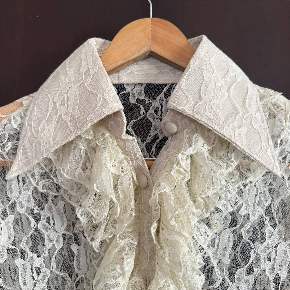 Roadkill Cream Lace Romantic Ruffle Front Ruffle Sleeves Blouse Small Victorian - Picture 3 of 5